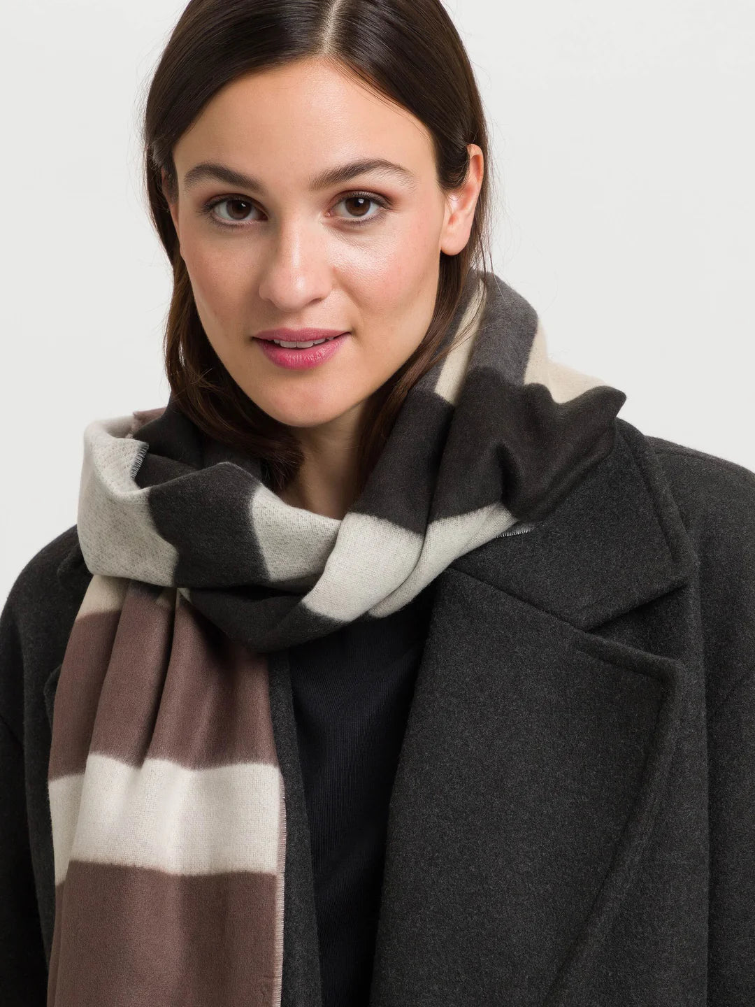 Cashmink Stripe design Scarf In Greige