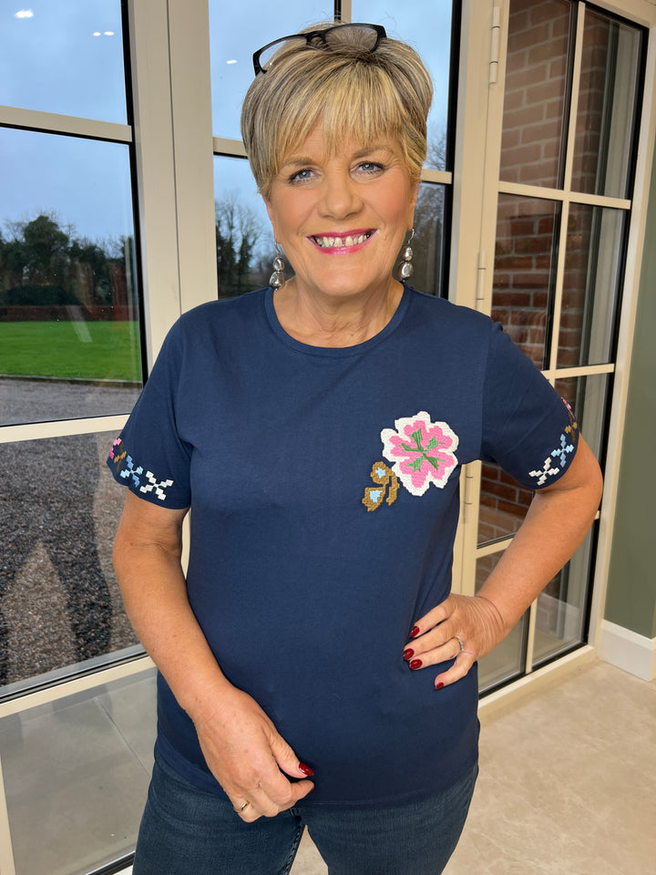 Culture Embroidery T-shirt In Dress Blue