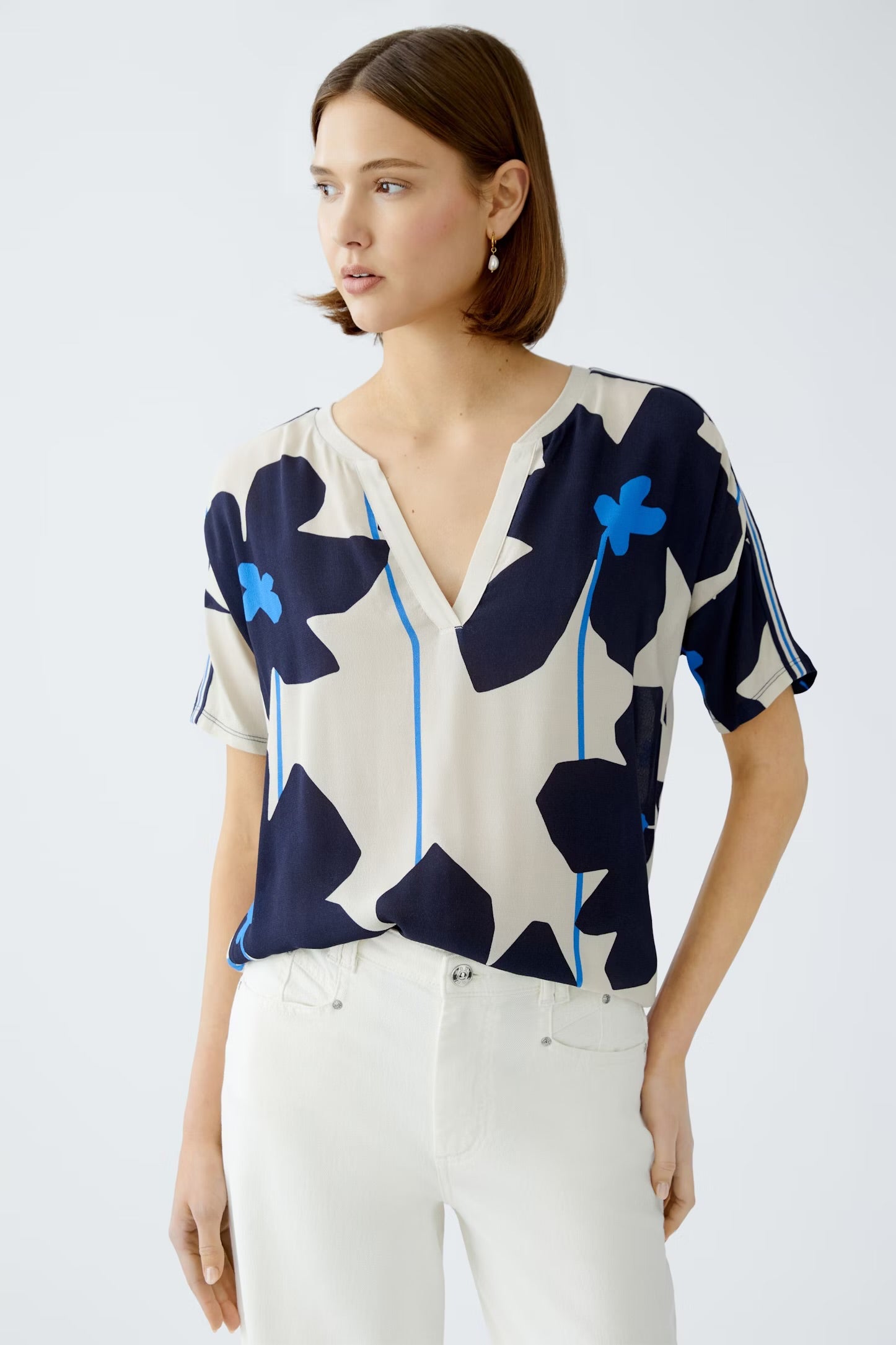 Oui Blouse With flower Print In Light stone & blue