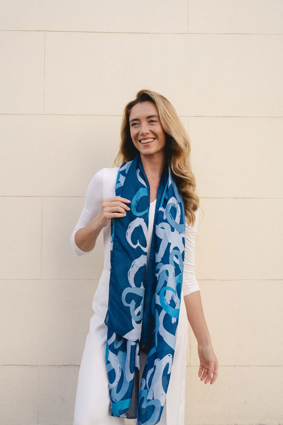 Pipa Heart Silk Scarf In Blue Multi