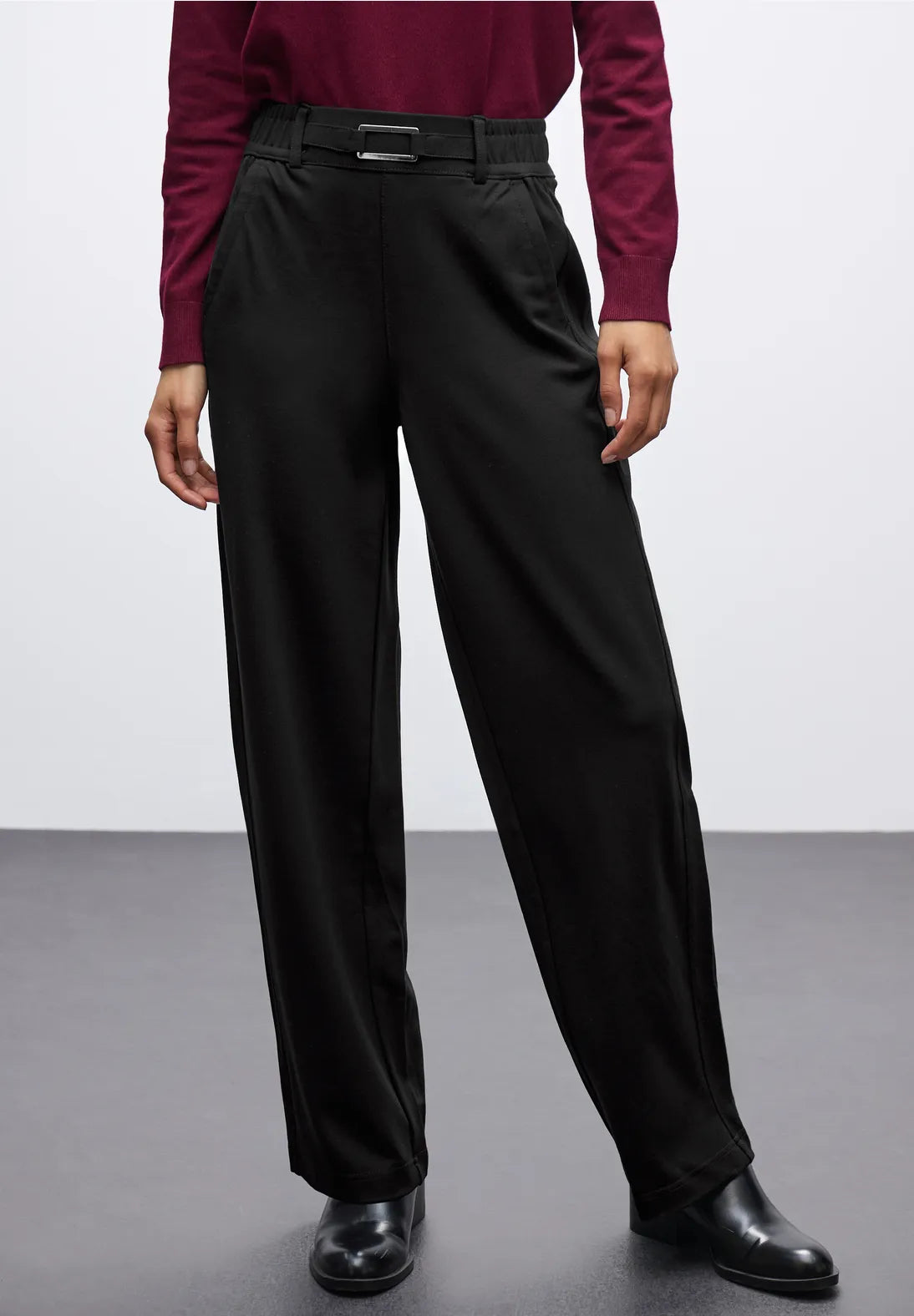 Street One Straight Leg Buckle Trousers In Black