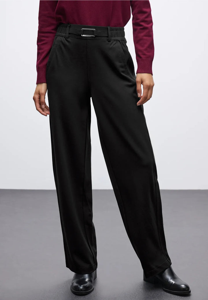 Street One Straight Leg Buckle Trousers In Black