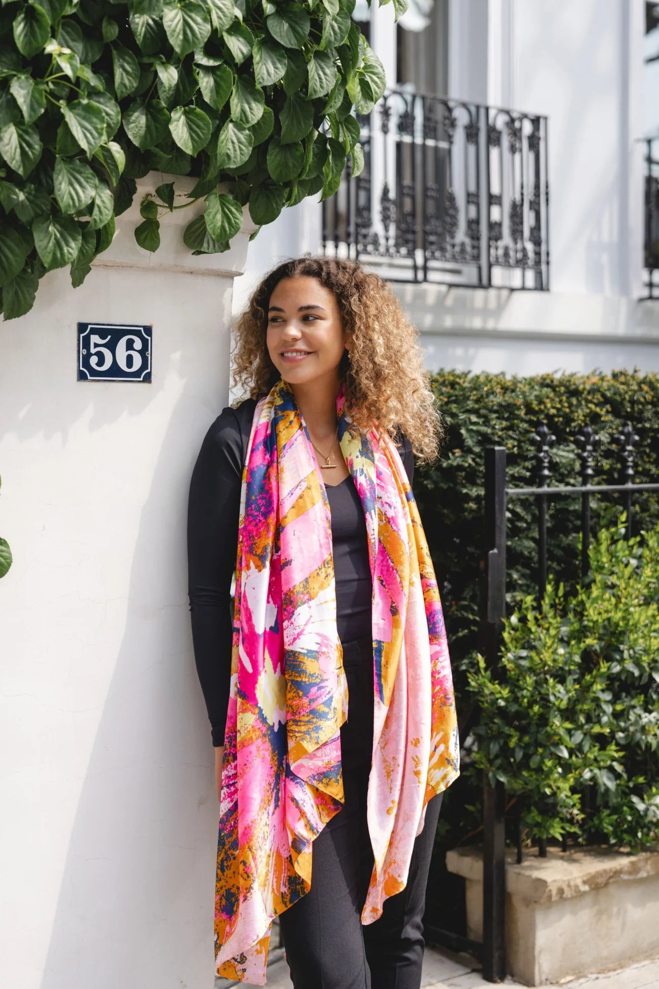 Pipa Patterned Scarf In Pink & Orange Multi