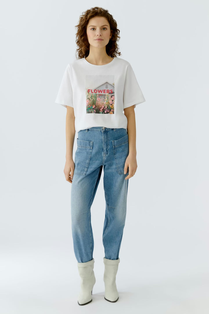 Oui Floral T-shirt In Optic White