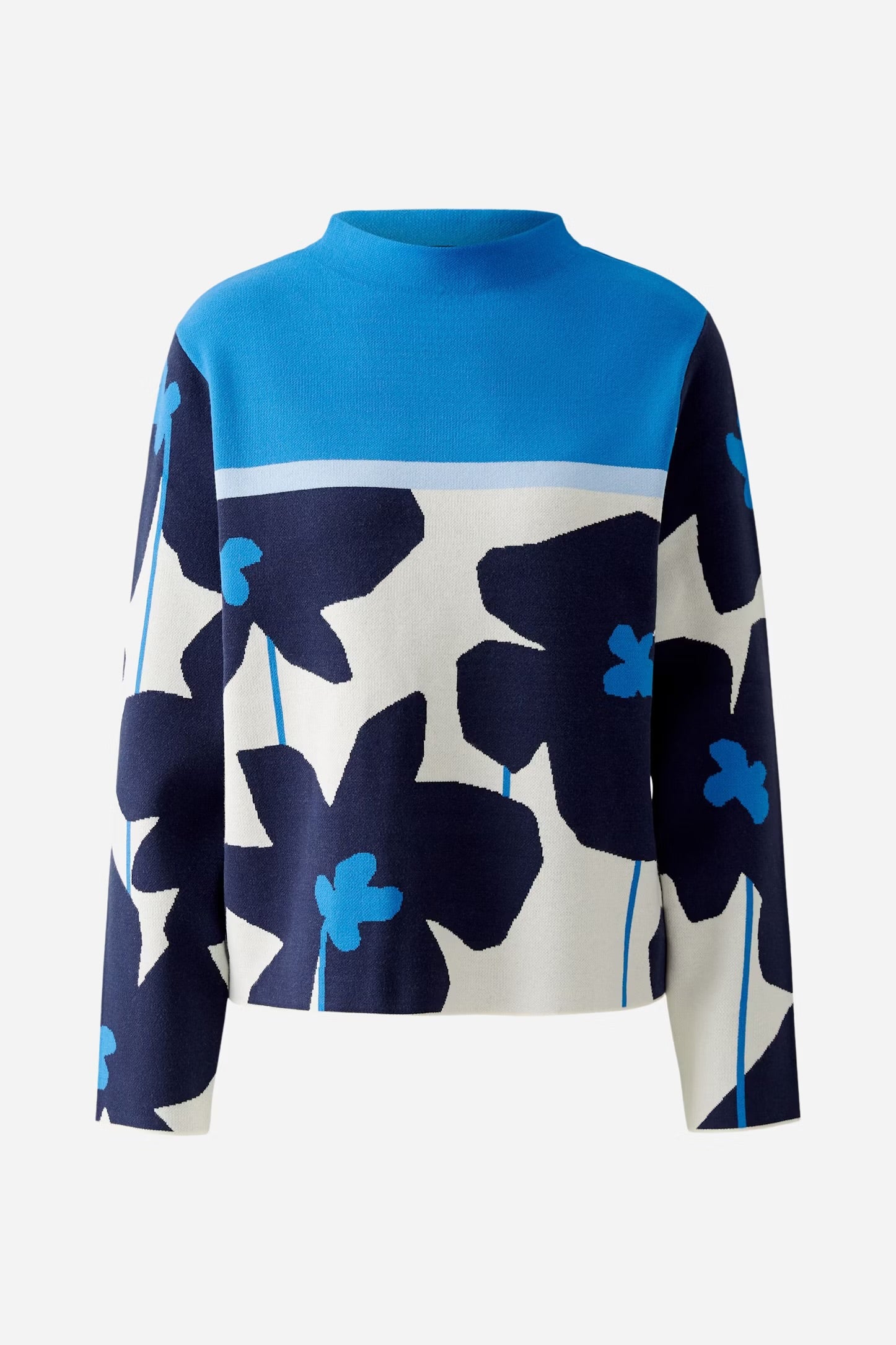 Oui Jacquard Floral Pullover In Blue & white