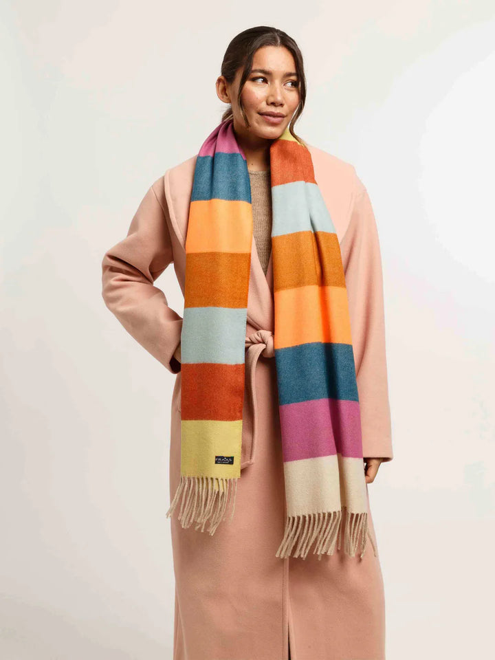Cashmink Striped Patterned Scarf In Multicoloured