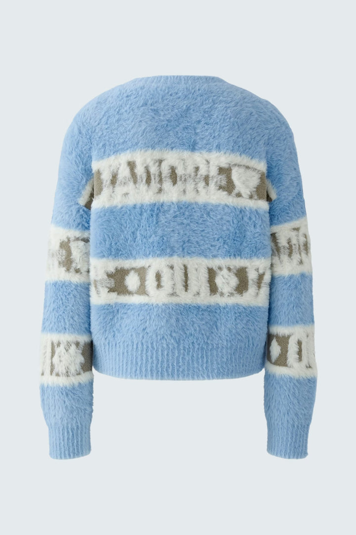 Oui Stripes & wording Pullover In Light Blue & Green