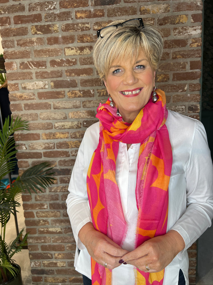 Pipa Floral Patterned Scarf In Pink & Yellow