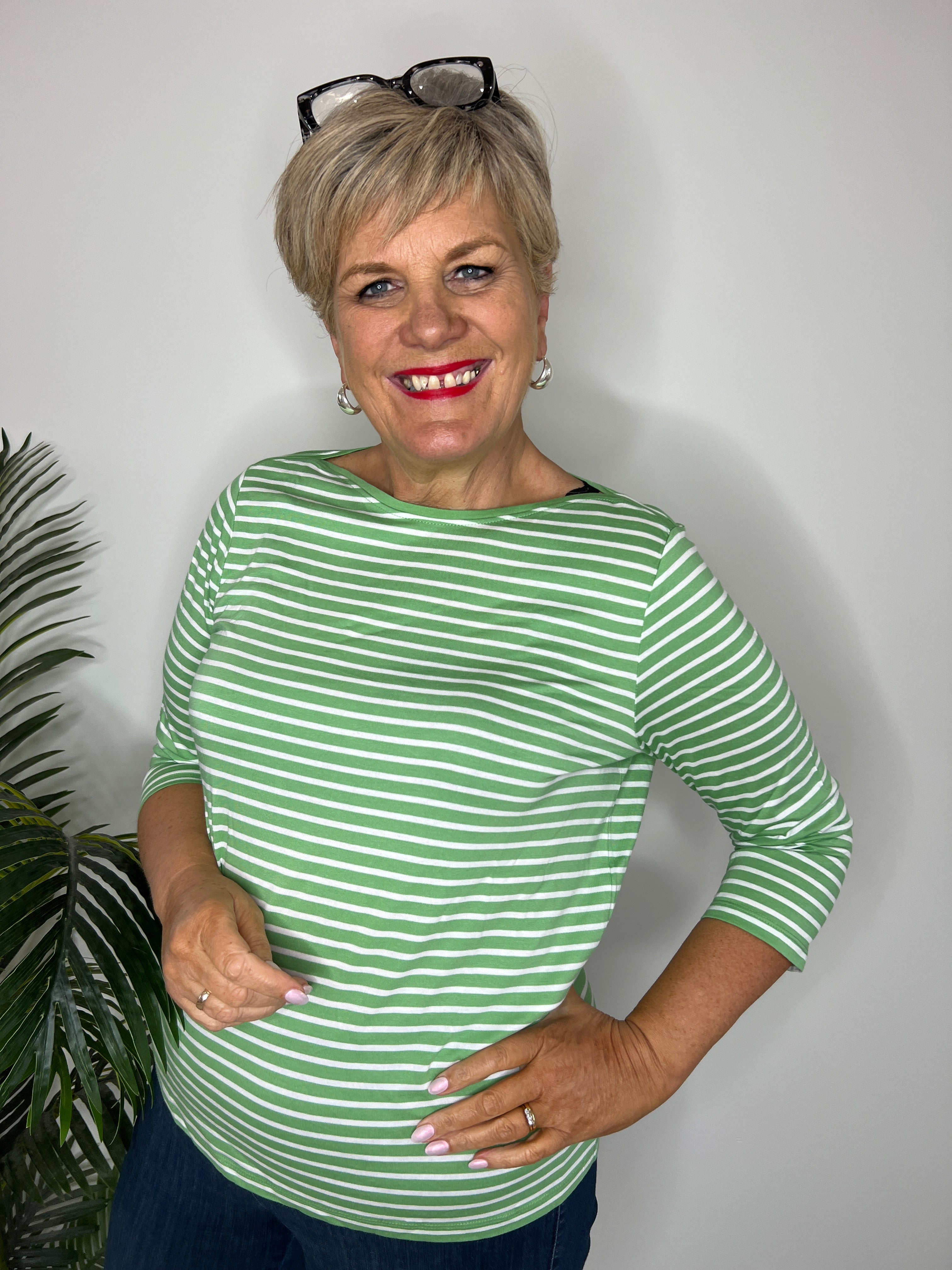 Cecil Striped Top In Fennel Green