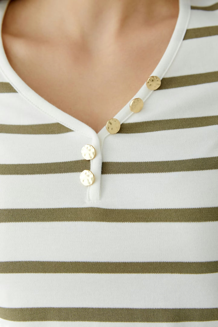 Oui Striped T-shirt In White & Khaki