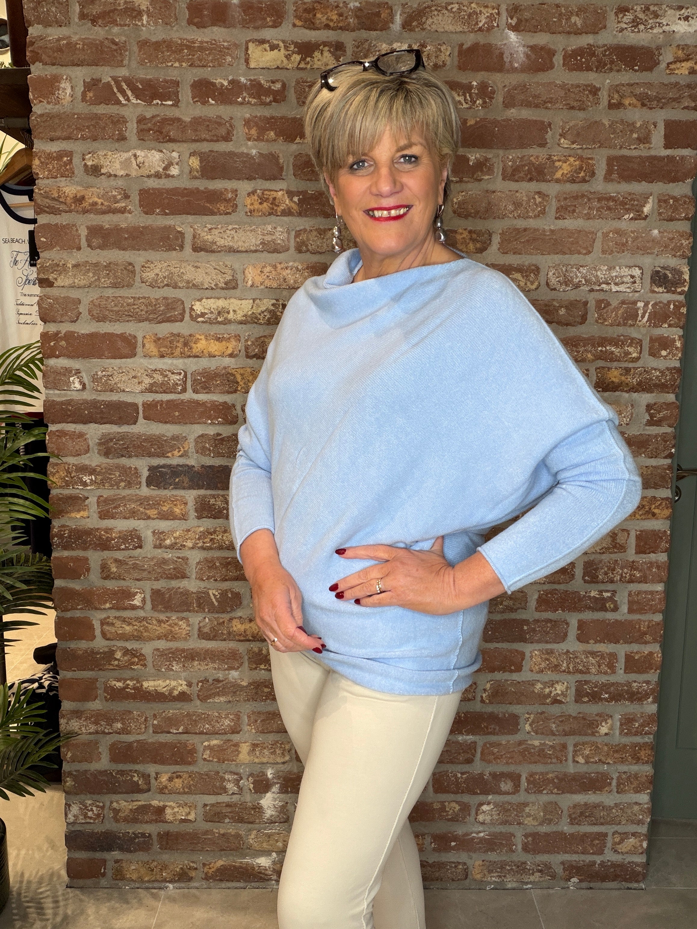 Deck By Decollage Asymmetric Knit In baby blue