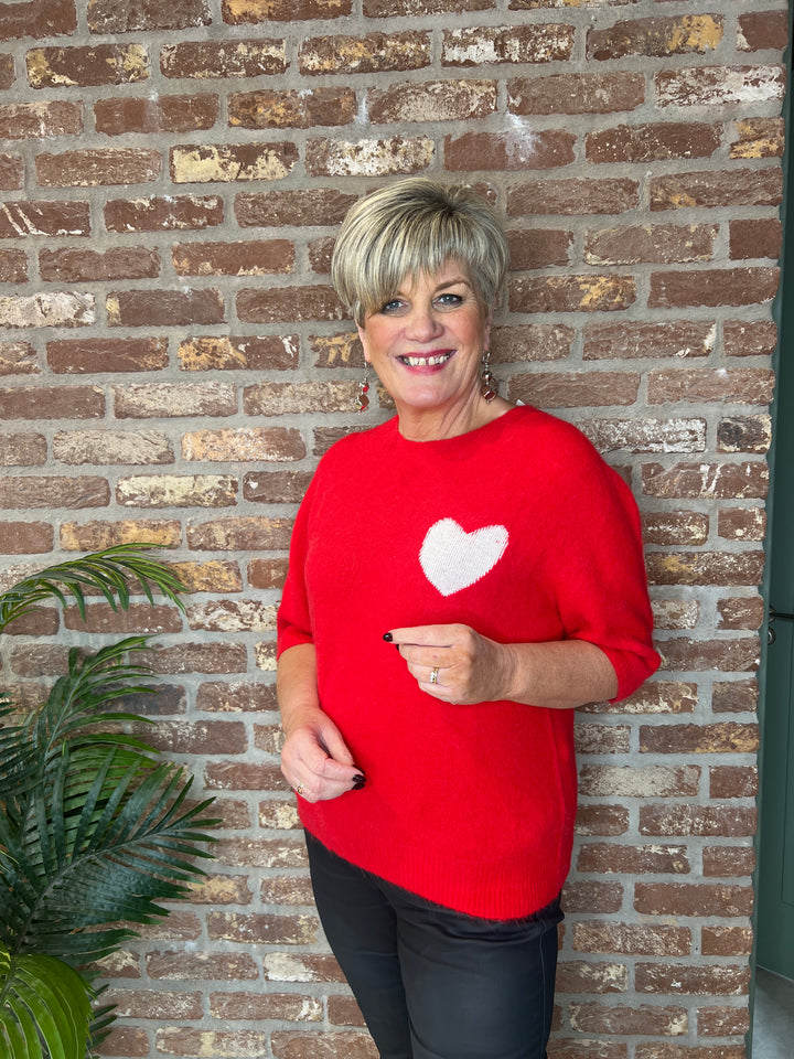 Oui Pullover With Heart In High Risk Red