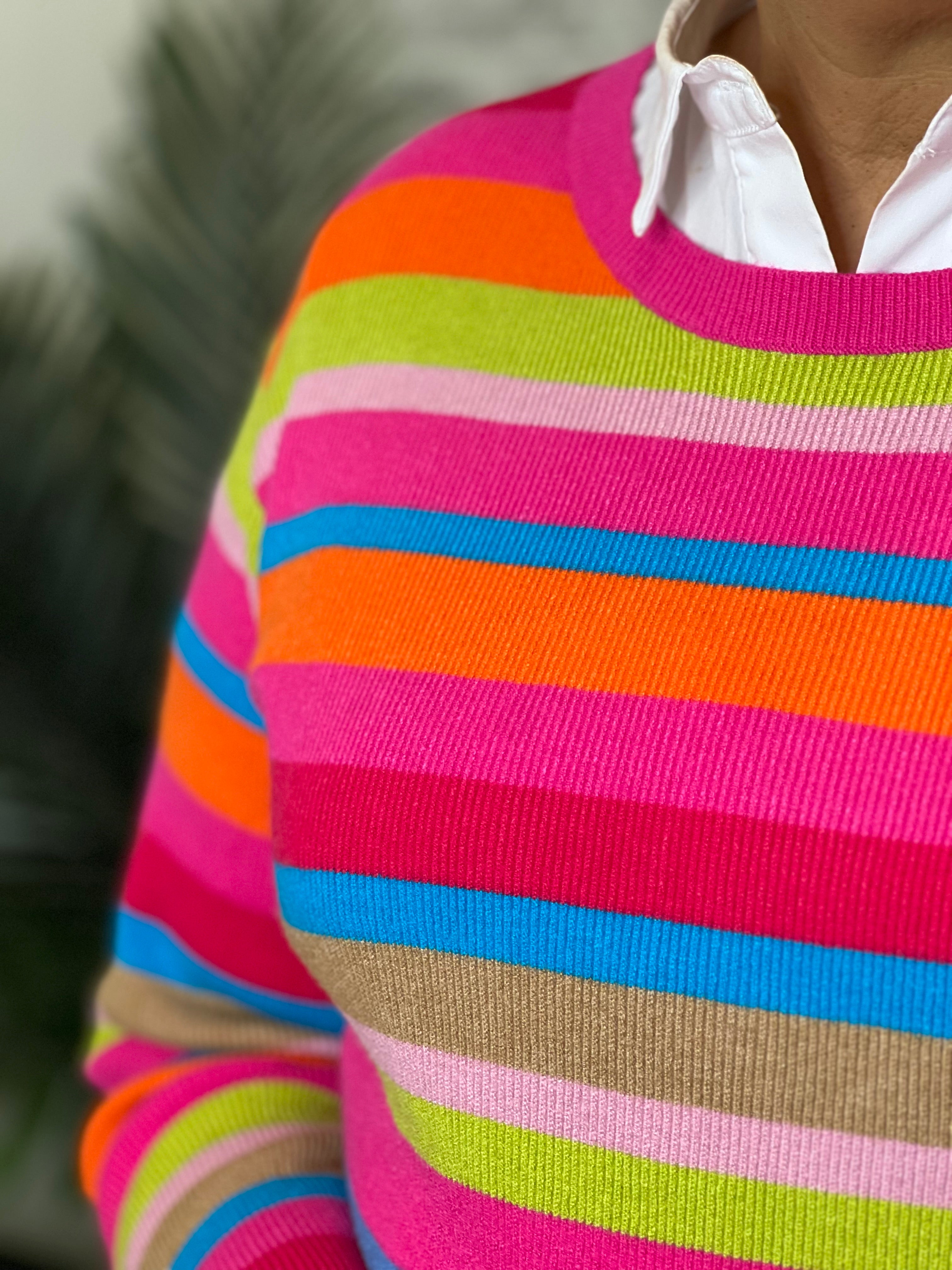 Oui Ribbed Striped Tie Jumper In Multi