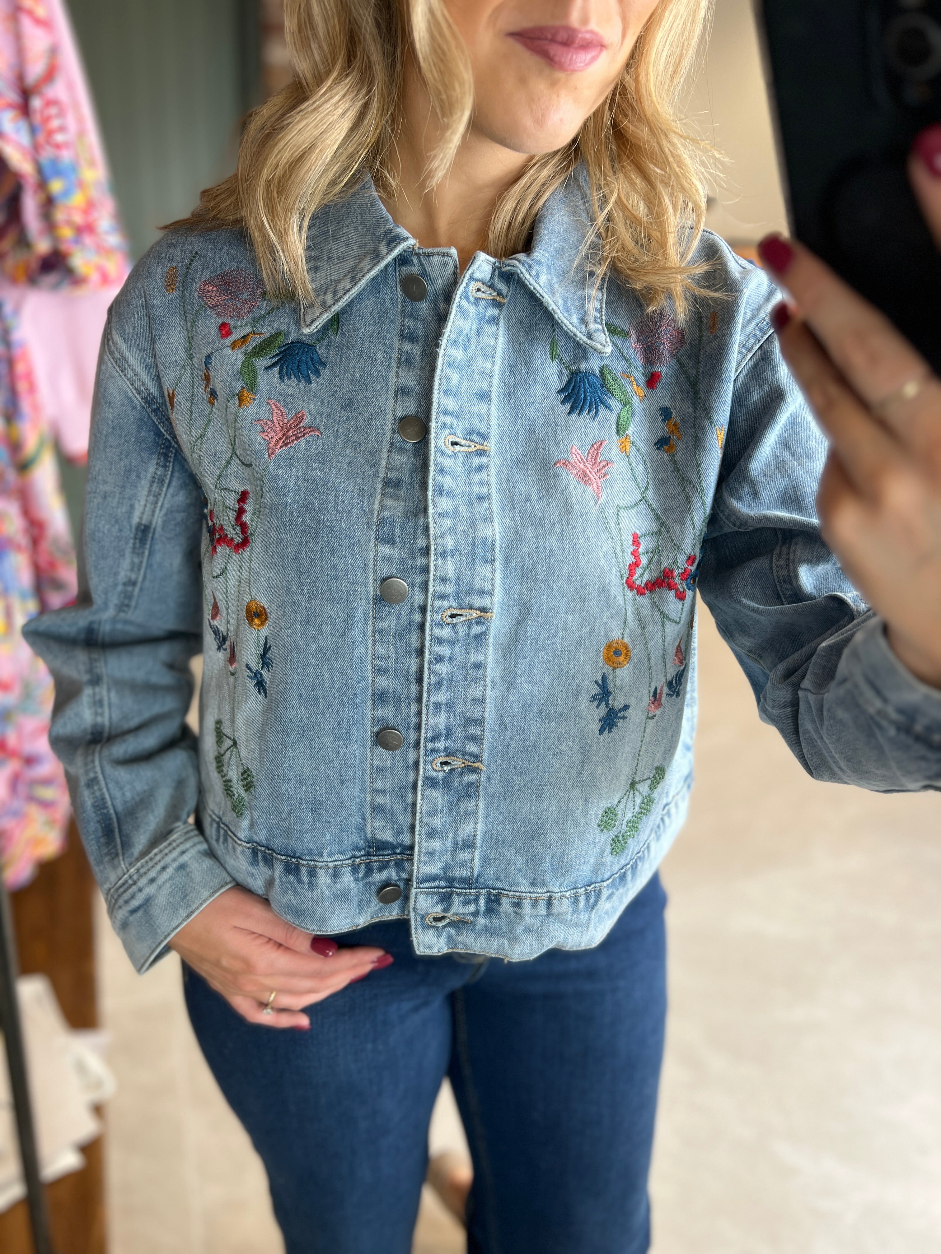 Culture Embroidery Denim Jacket In Light Wash