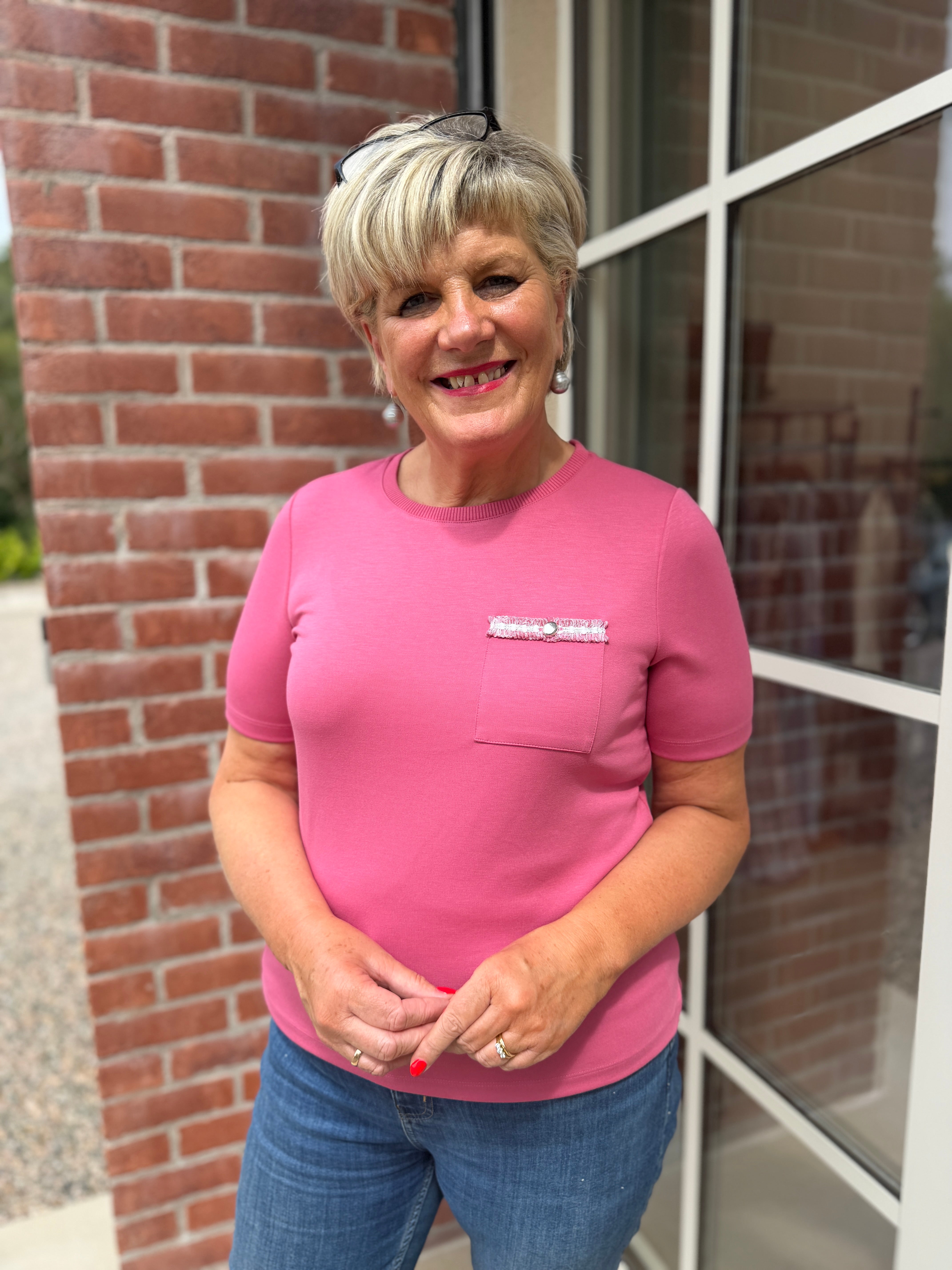 Street One t-shirt with decor in blush berry
