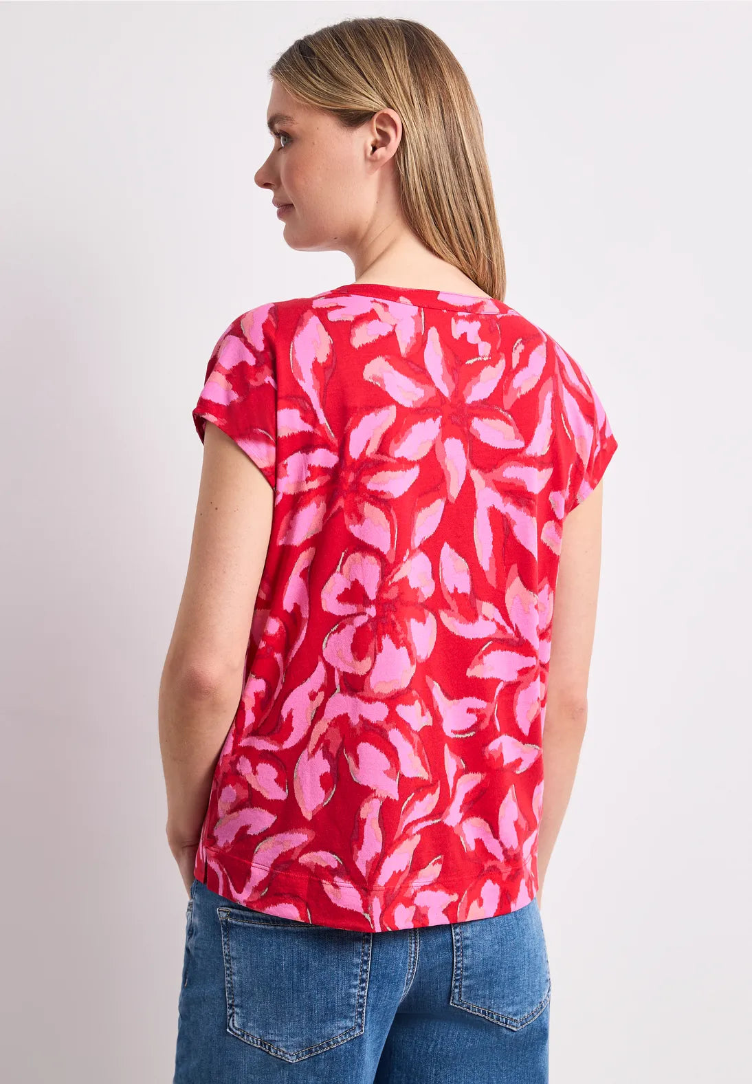 Street One Floral Top In Salsa Red
