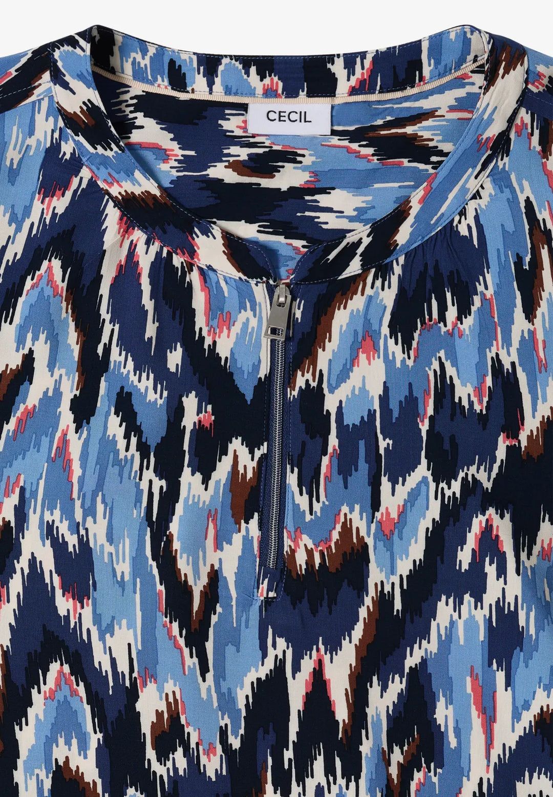 Cecil Print Zip Blouse In Cloud Blue