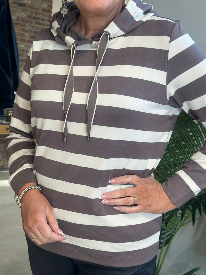 Cecil Striped Hoodie In Urban Taupe
