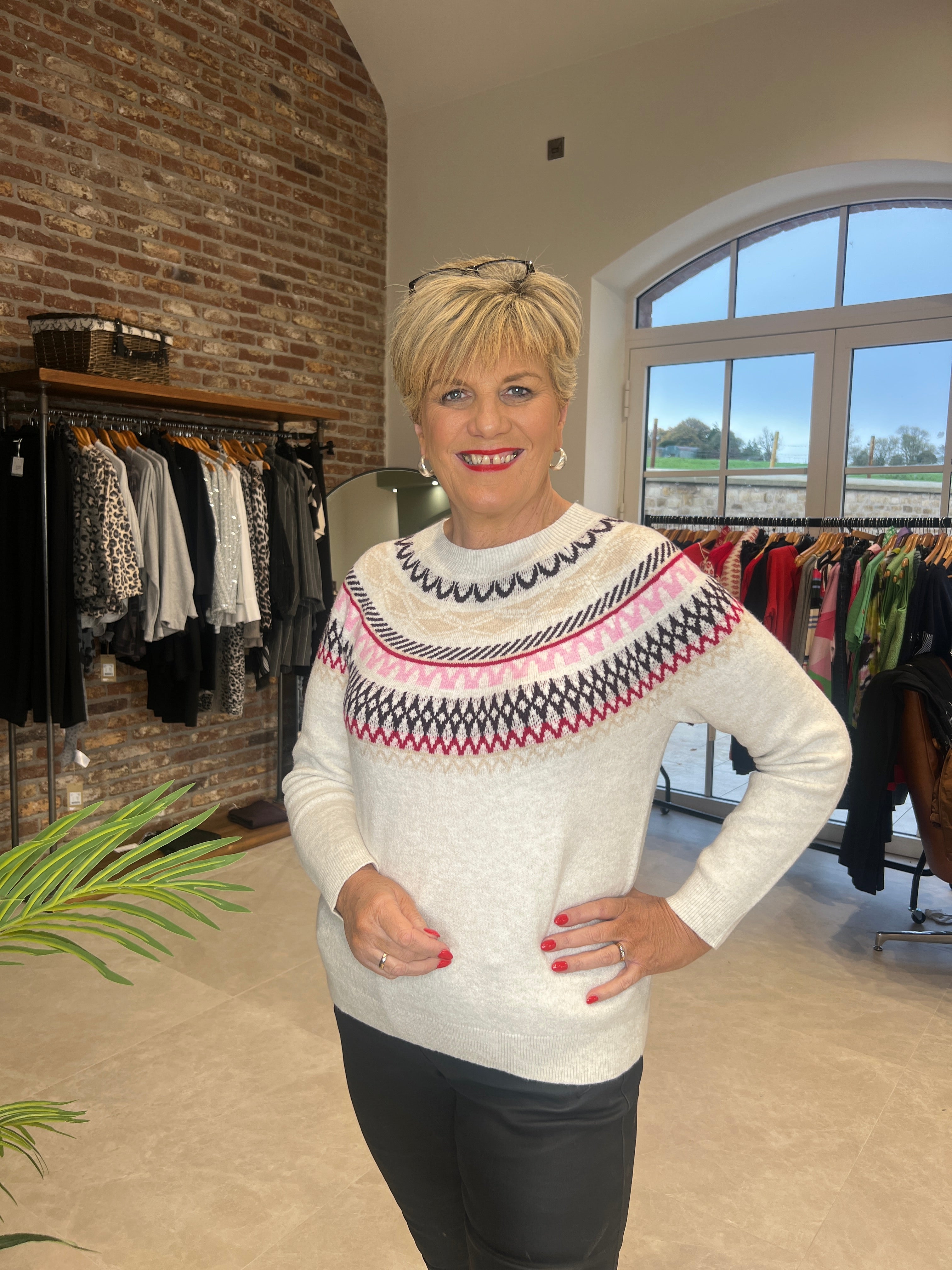 Cecil Cosy Jacquard Pullover In Eggshell Melange