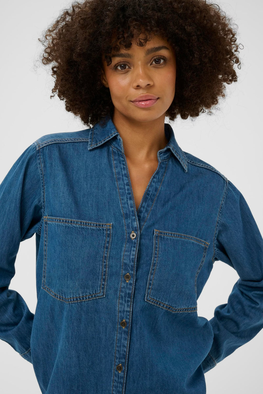 Culture Denim Shirt In Dark Blue Wash
