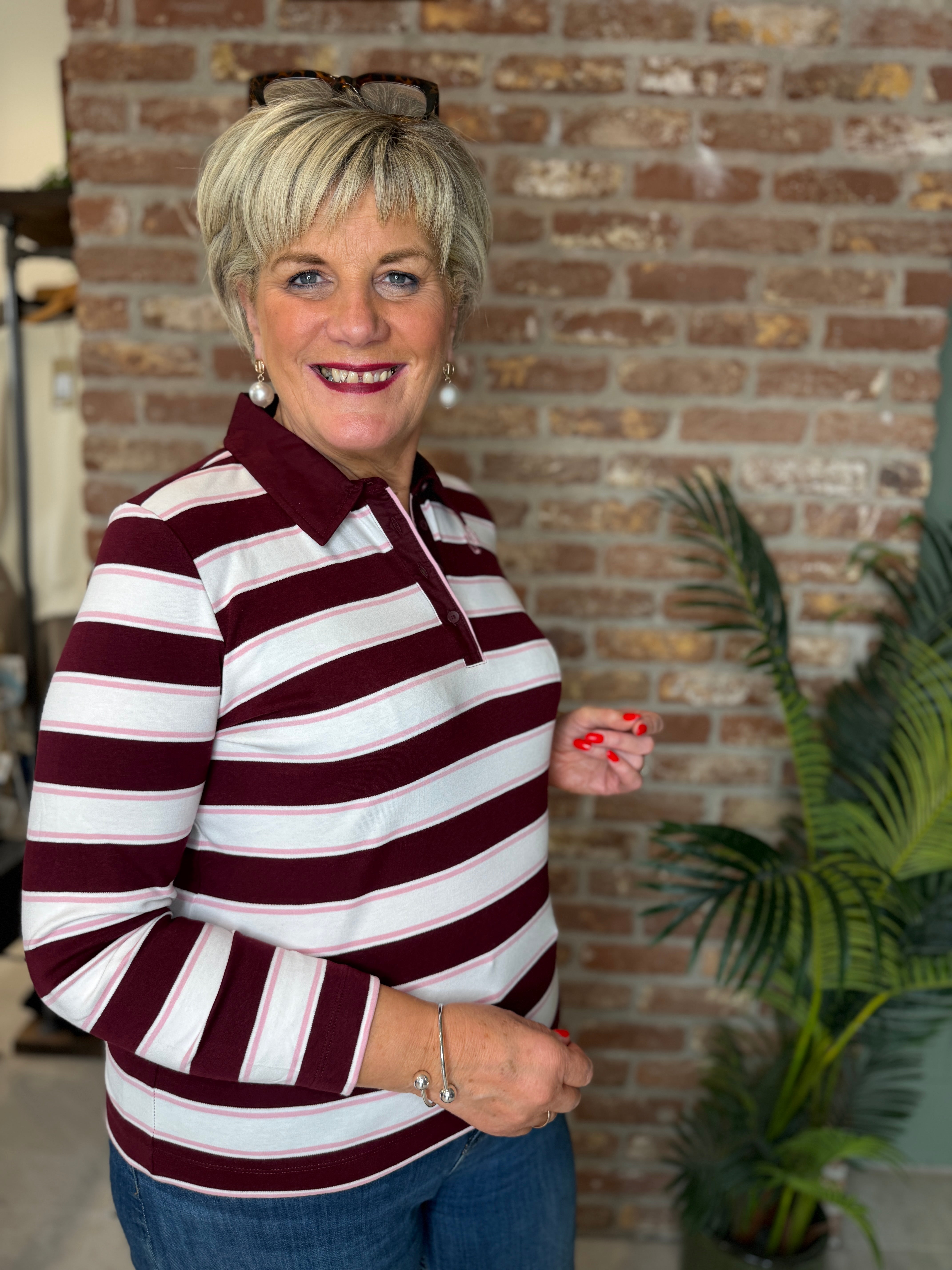 Striped polo shirt in Red Wine