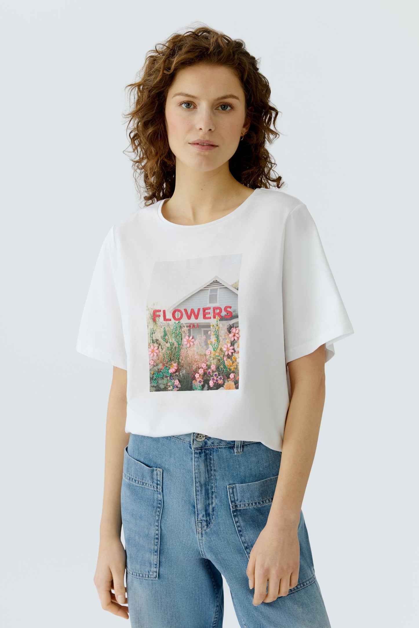 Oui Floral T-shirt In Optic White
