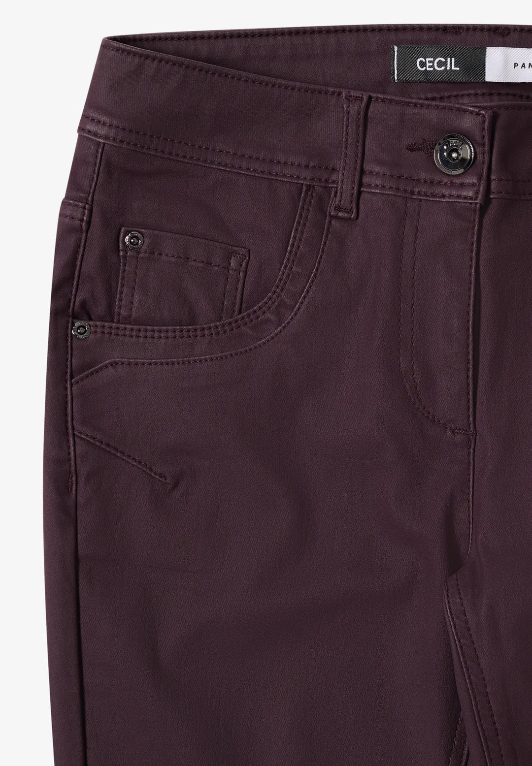 Cecil Toronto Coated Jeans In Eggplant Red