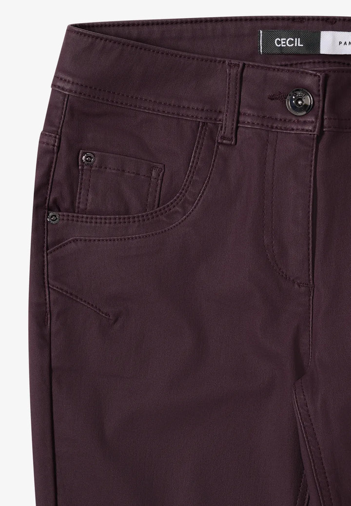 Cecil Toronto Coated Jeans In Eggplant Red