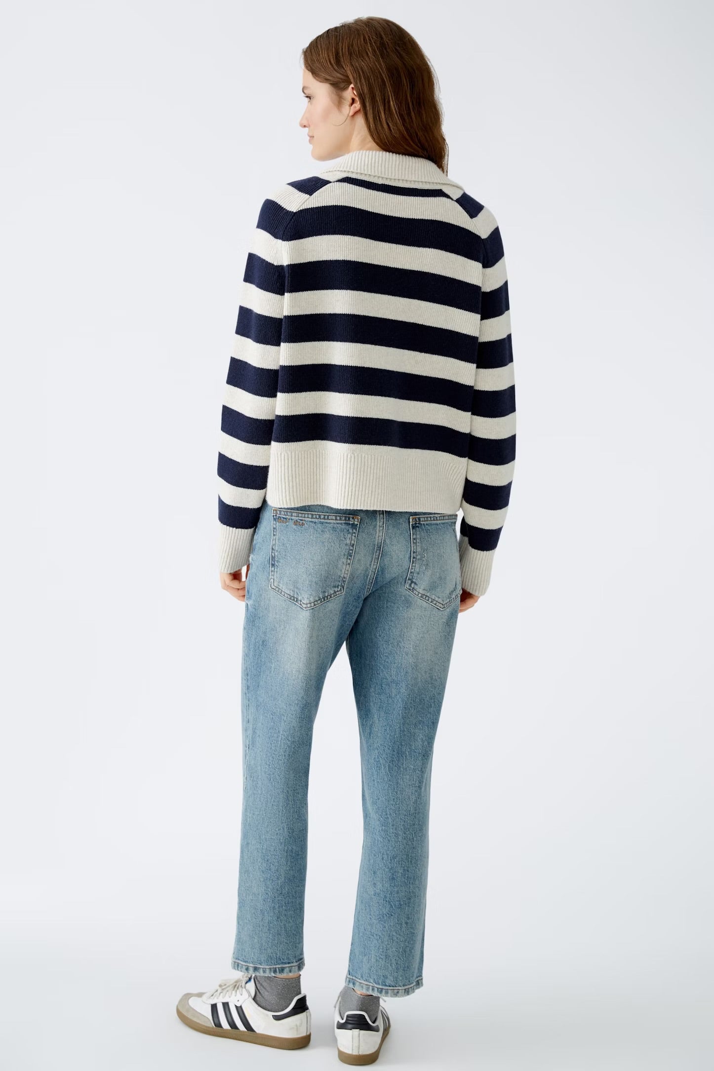 Oui Striped Pullover In White & Blue