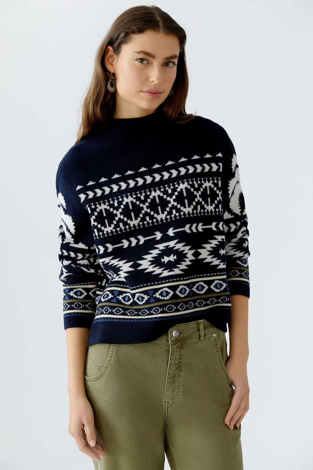 Oui Norwegian Pattern Pullover In Dark blue & white