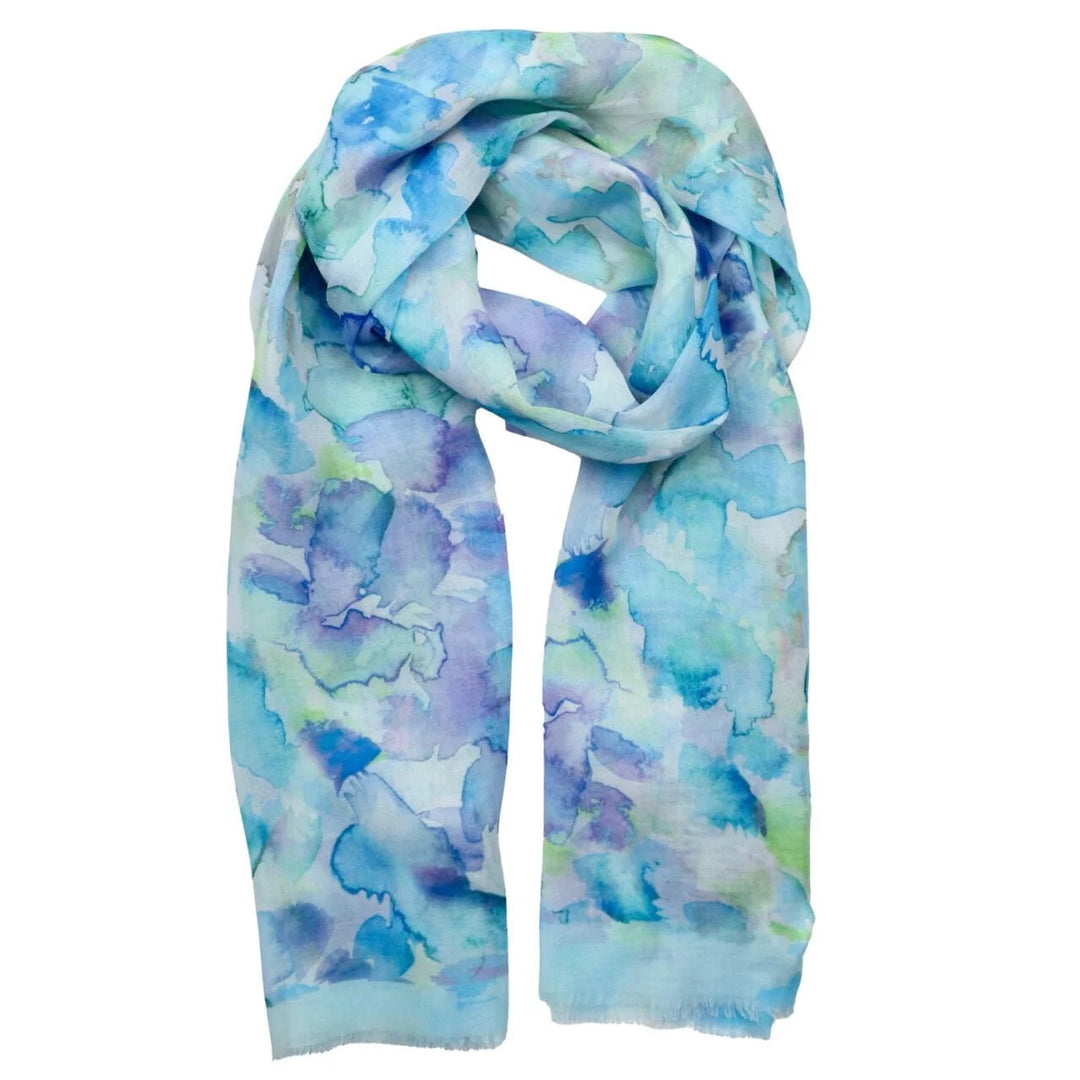 Polly Watercolour Splashes Scarf In Blue