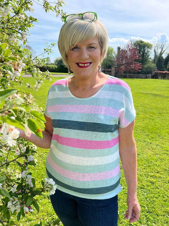 Street One T-shirt With Stripes In Soft Jade Green
