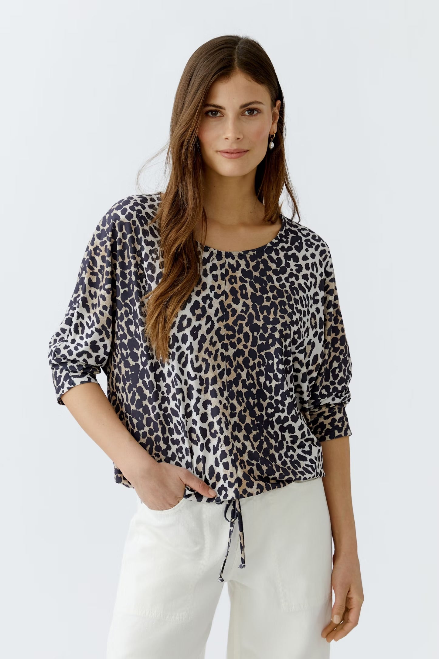 Oui Leo Print Blouse In Dark Camel & Black