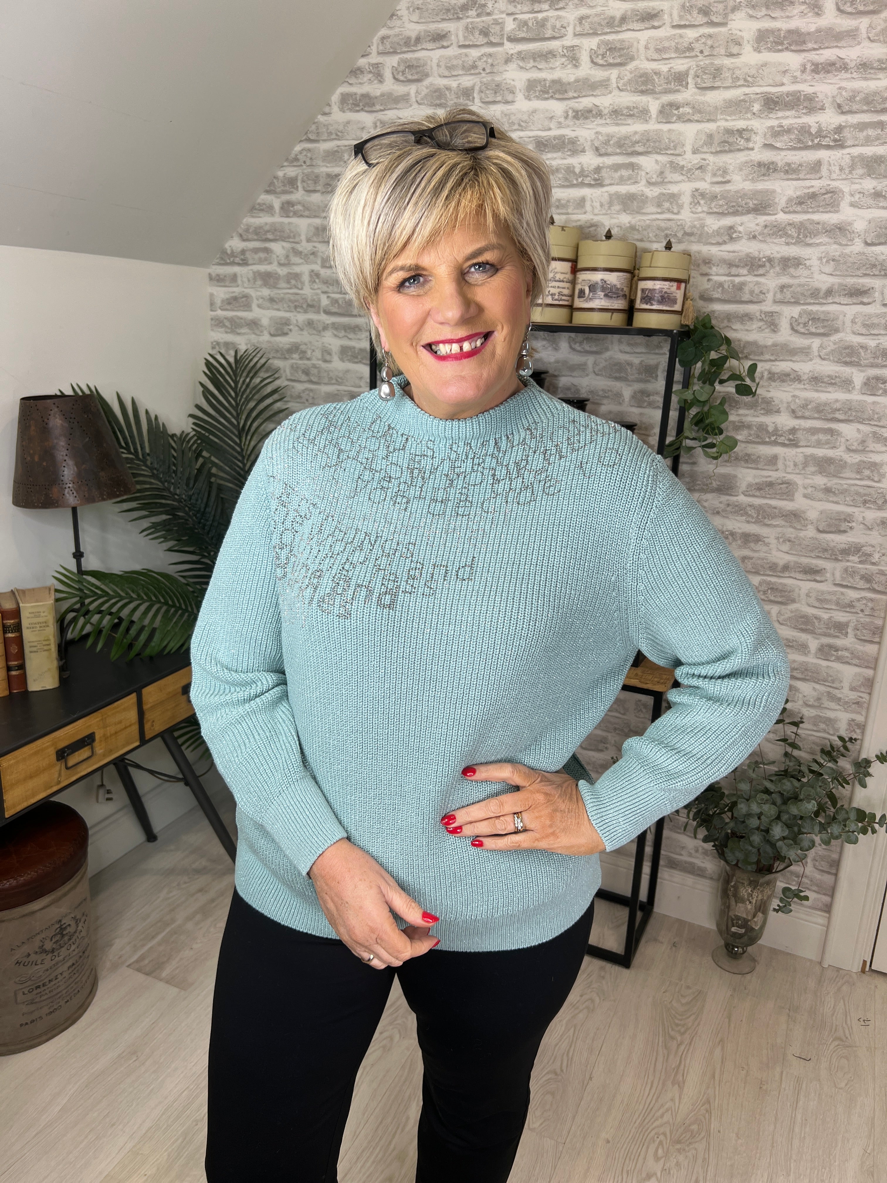 Monari Knitted Jumper With Lurex In Peppermint