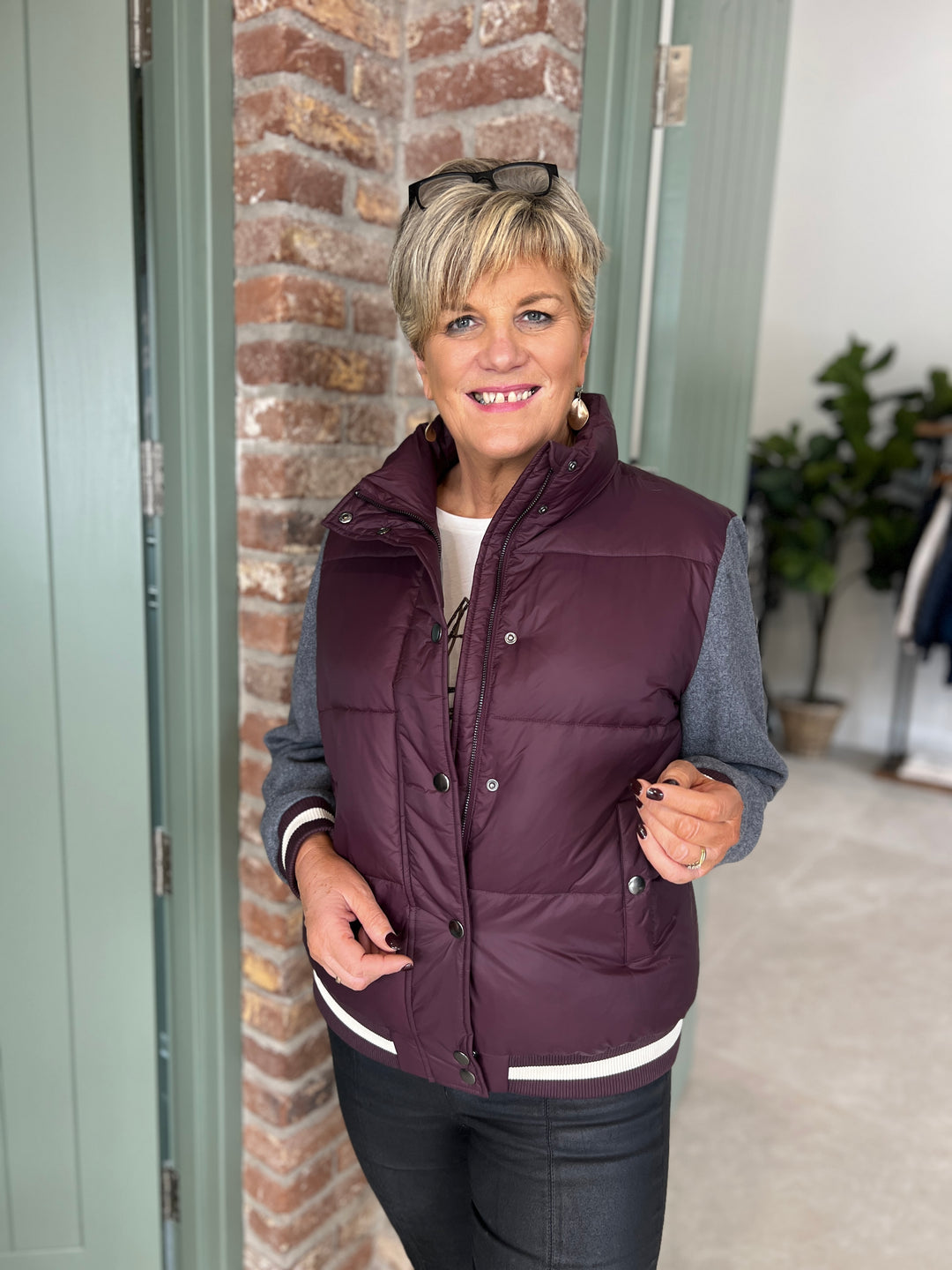 Milano Italy Padded Mix Jacket In Vino