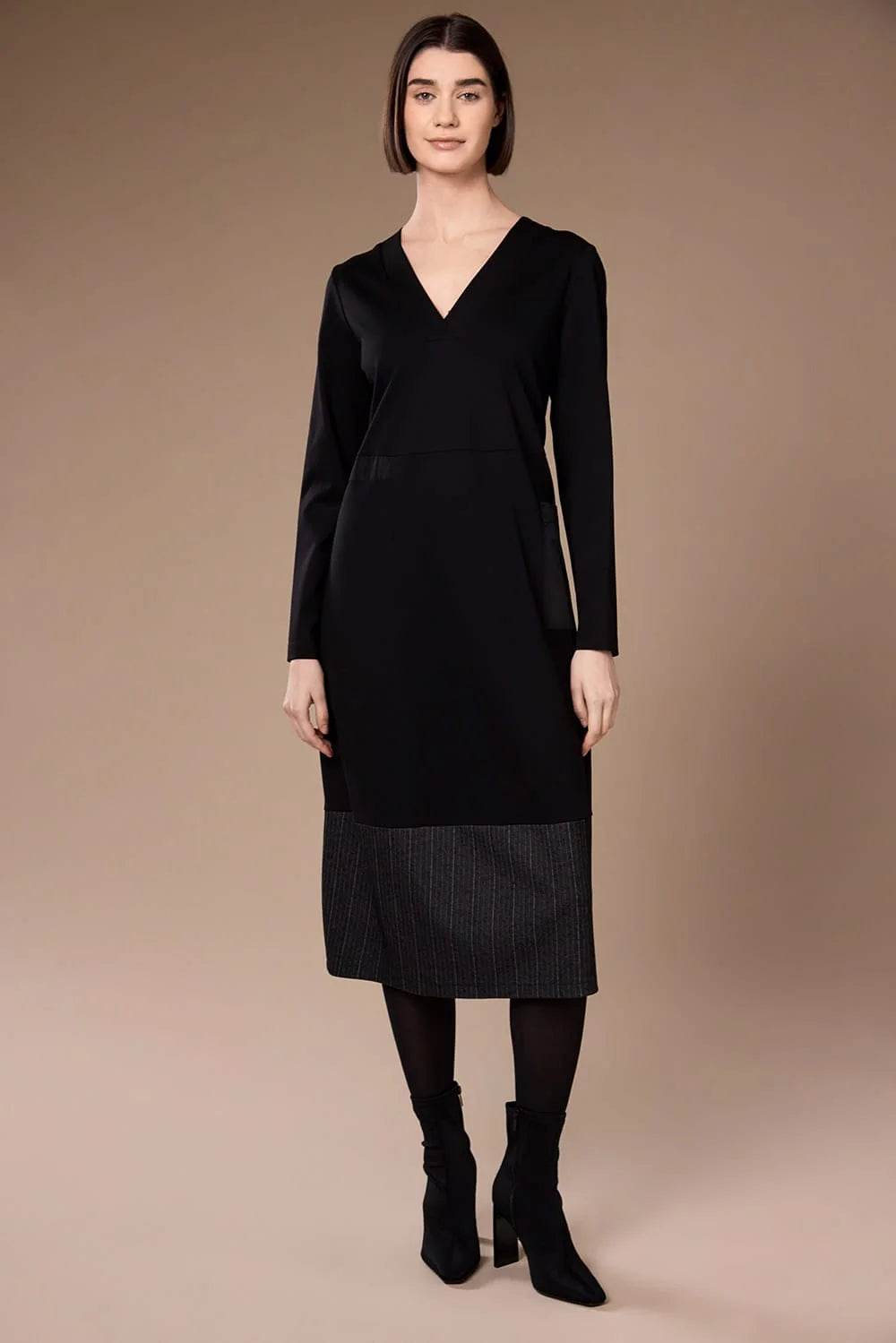 Peruzzi herringbone trim dress in black