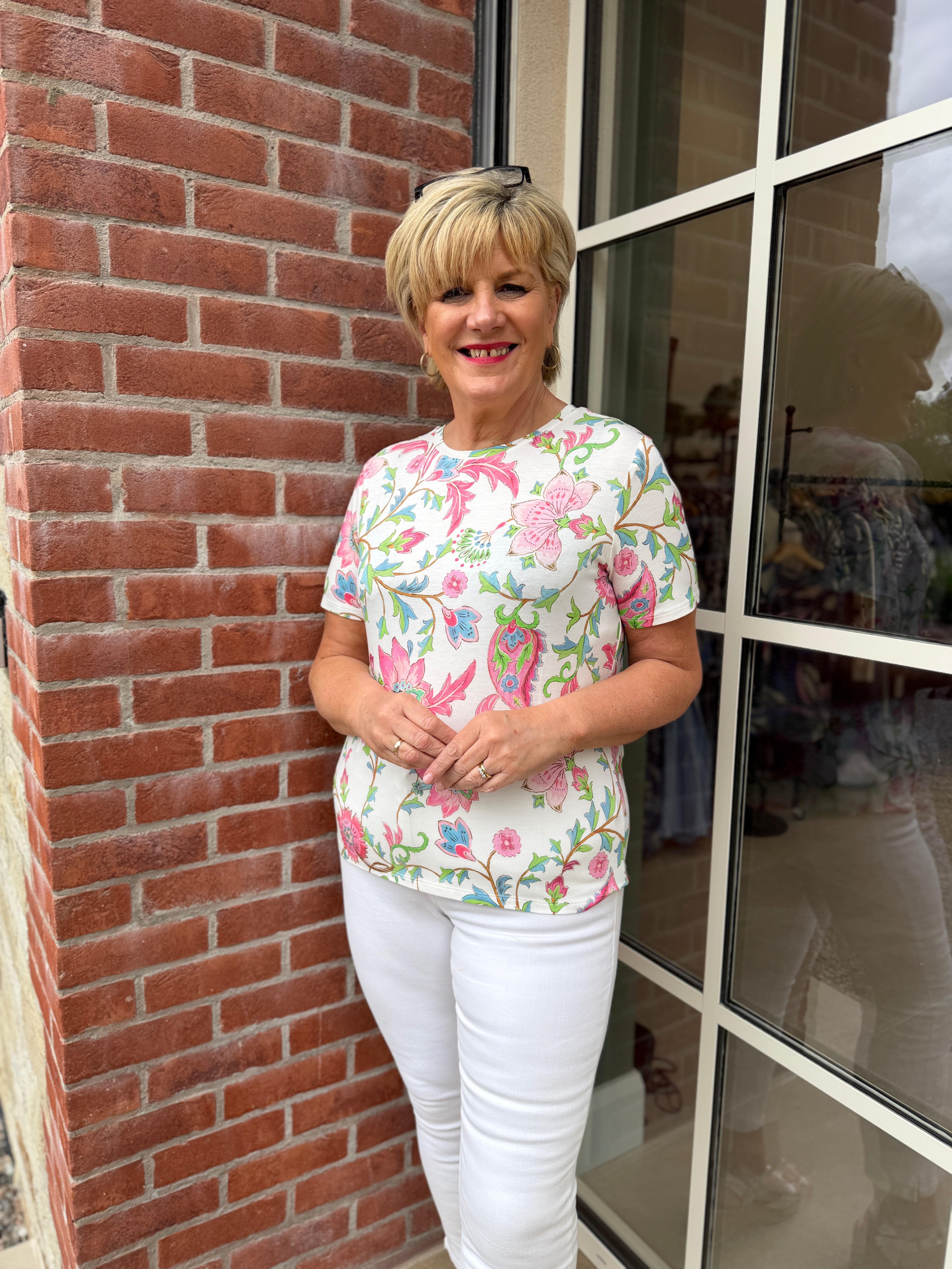 Monari Floral t-shirt In Champagne Beige