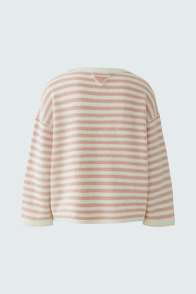 Oui Striped Pullover In White & Pink