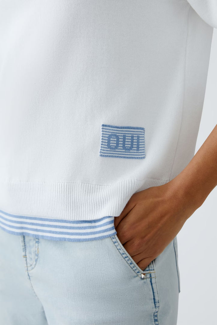 Oui Stripe Layered Pullover In Blue & White