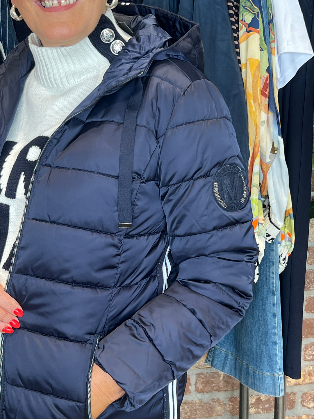 Monari Quilted Coat With Stripes In Navy