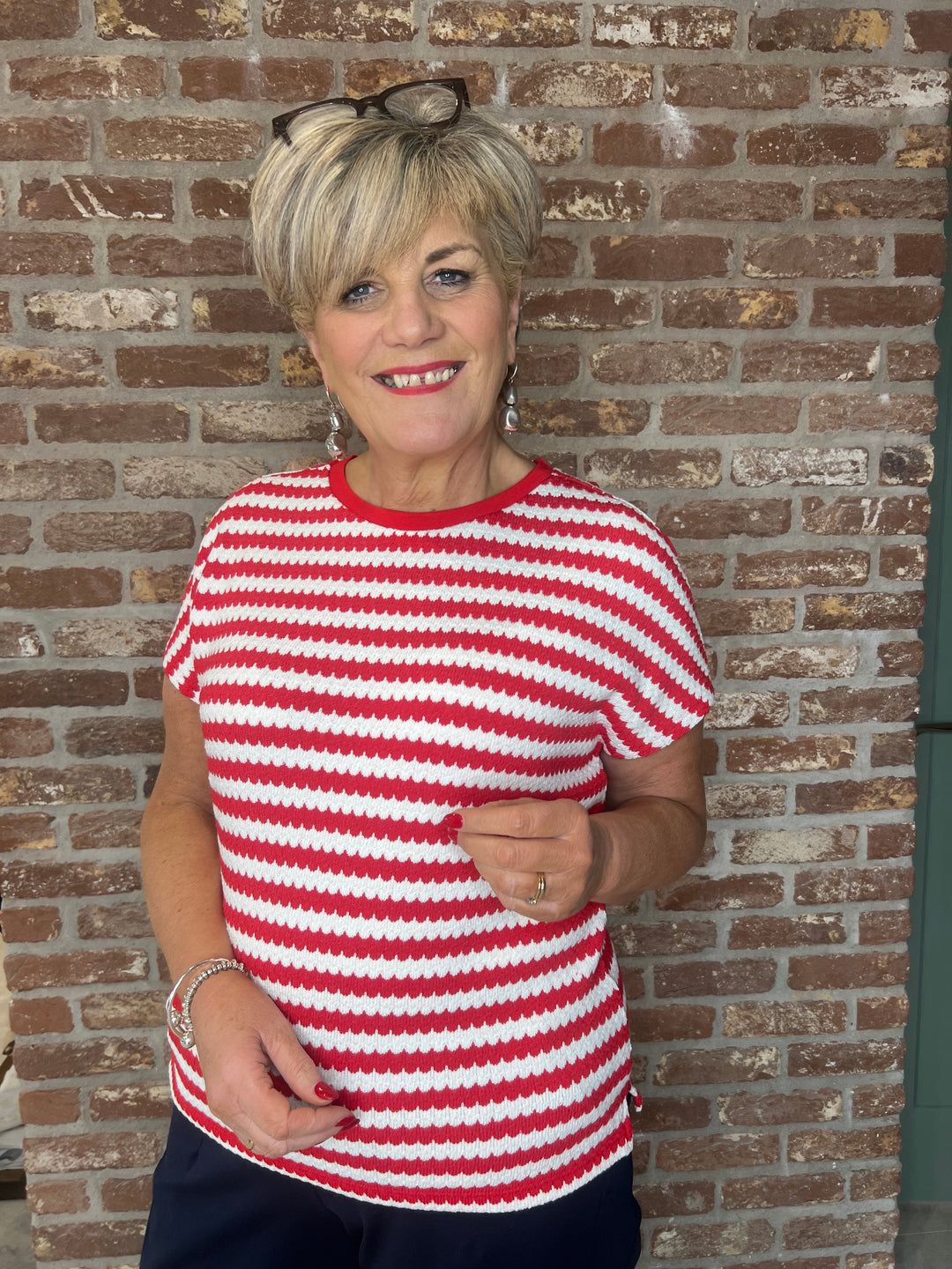 Street One Striped Top In Salsa Red