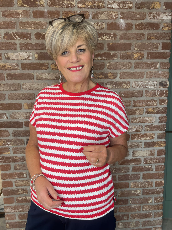 Street One Striped Top In Salsa Red
