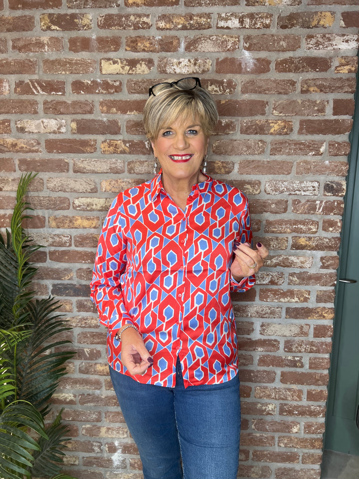Milano Italy Patterned Blouse In Red multi