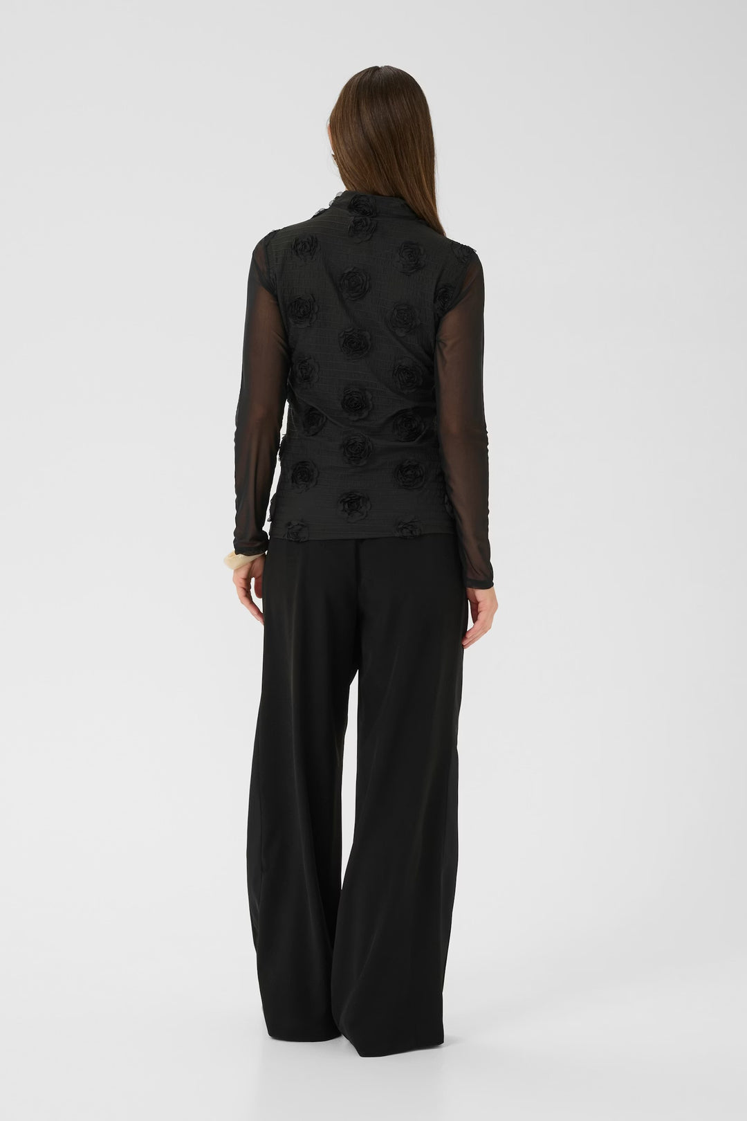 Culture Floral Print Mesh Top In Black