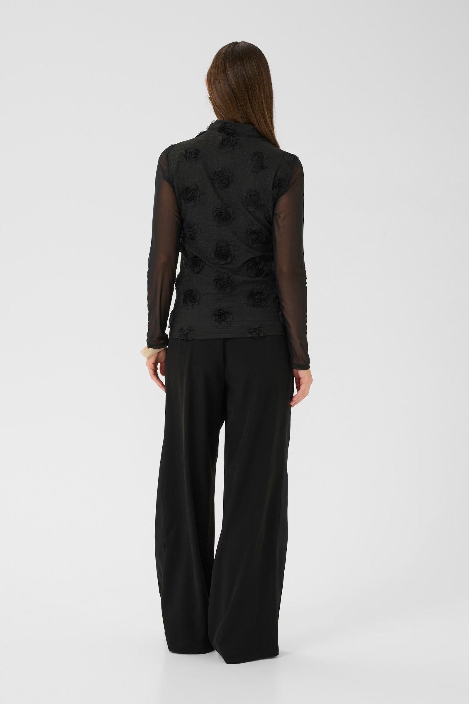 Culture Floral Print Mesh Top In Black