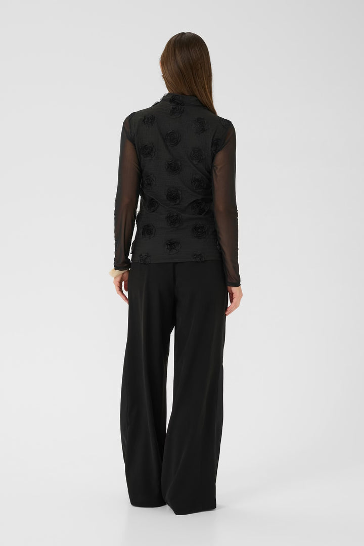 Culture Floral Print Mesh Top In Black