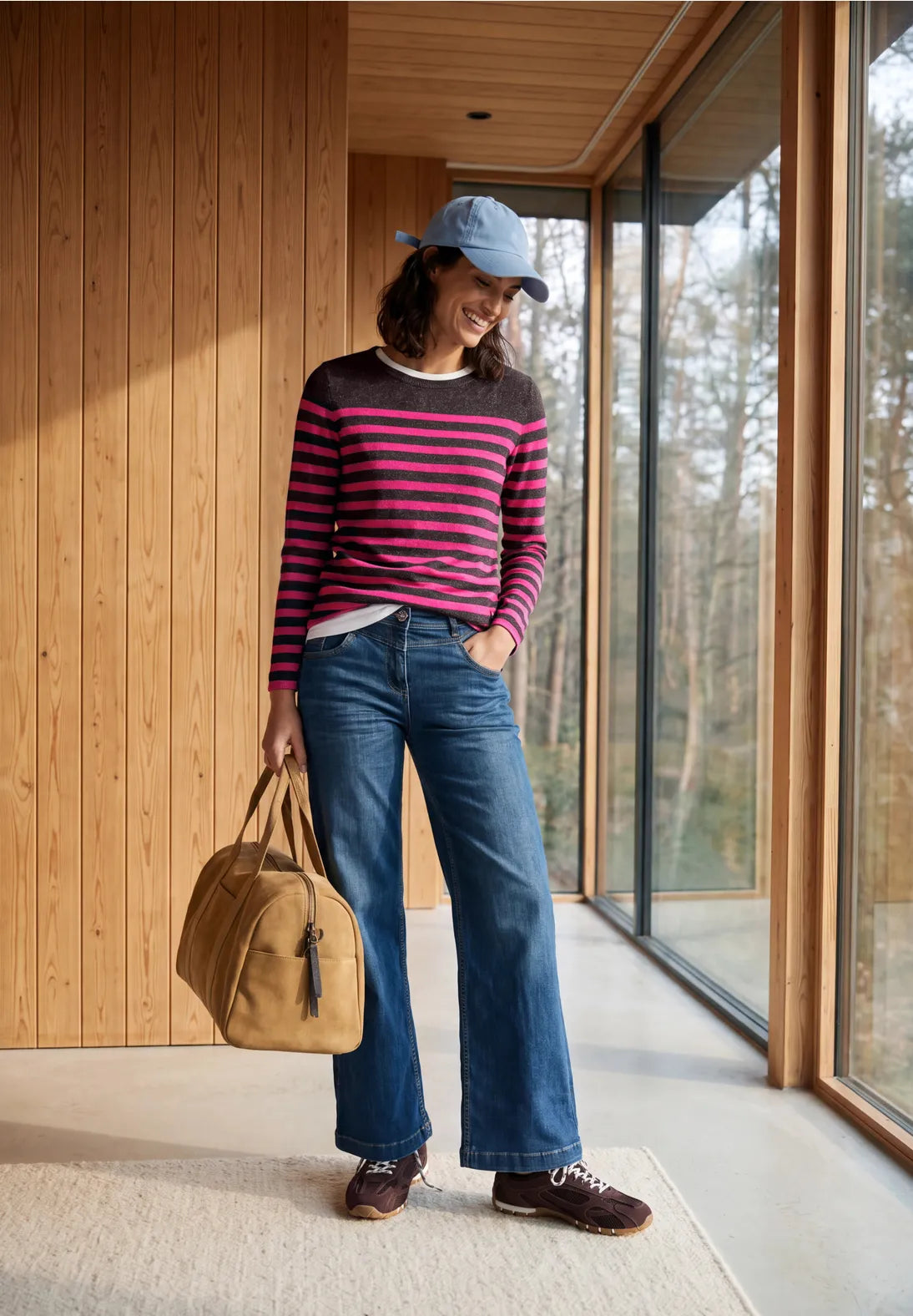 Striped jumper in truffle brown melange