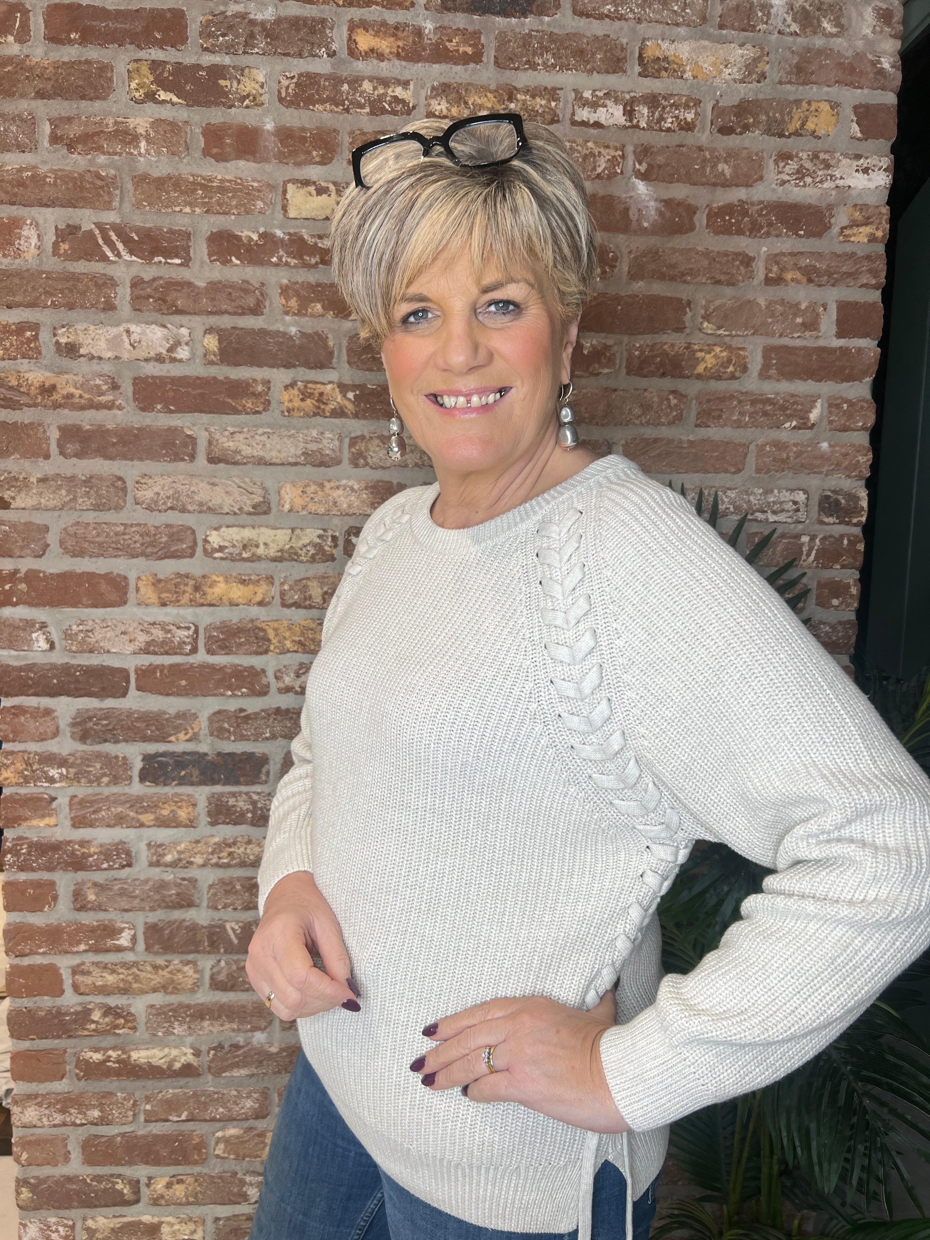 Oui Knitted Band Pullover In Off White