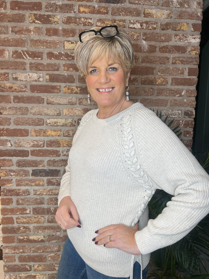 Oui Knitted Band Pullover In Off White