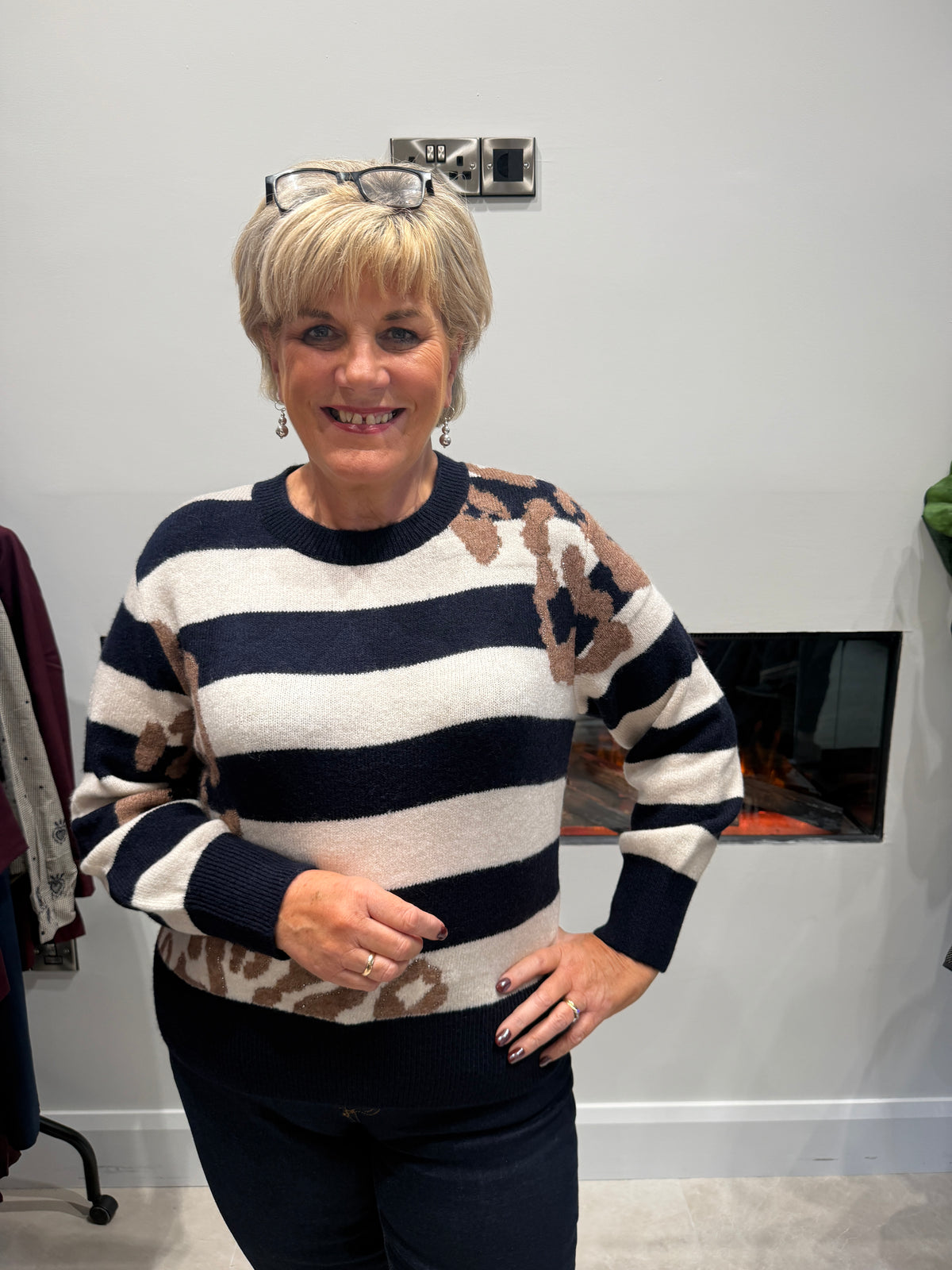 Striped patterned jumper in dark blue